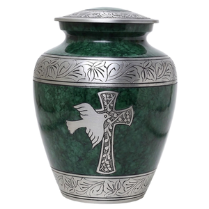 Urna Funeraria de Aluminio Metálico con Acabado de Mármol Negro Púrpura Oscuro, con Cruz Plateada y Diseño Grabado de Pájaro, para Cenizas Humanas - Product Image 6