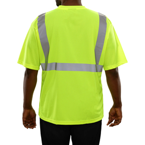 เสื้อยืดสะท้อนแสงสีส้มแบบมองเห็นได้ชัดเจนสำหรับผู้ชาย มาตรฐาน ANSI Class 2 พร้อมกระเป๋าและแถบสะท้อนแสง - Product Image 5