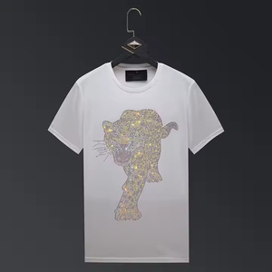 T-shirt en toile orné de strass pour homme 2026 – Mélange polyester/coton, col rond, coupe classique, respirant, haute qualité, luxe, décontracté, personnalisable - Product Image 3