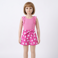 Girls Pink Ruffle Sleeveless Top With Heart Print Shorts Set Breathable Cotton Polyester Clothing made in Bangladesh manufacture