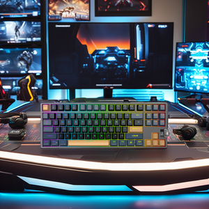 Bàn phím chơi game Ba chế độ đèn cầu vồng 88 phím có thể tùy chỉnh có dây + 2.4G + BT màu xanh chuyển đổi tất cả các phím Chống ma - Product Image 6