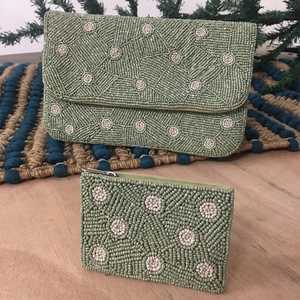 Bolso Rectangular Hecho a Mano con Patrón de Puntos de Cuentas, Verde, de Algodón y Poliéster, Bordado, Lavable - Product Image 4