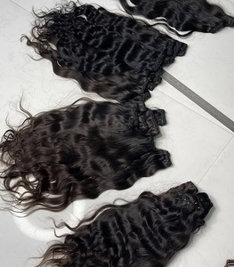 Extensiones de Cabello Humano Remy Indio Natural Negro Ondulado Profundo, con Trama a Máquina, Textura Suave y Gruesa, Doble Trama para Tejer - Product Image 2