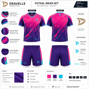 Conjunto de Fútbol Sala Personalizado con Degradado Vibrante Rosa y Morado, Camiseta de Fútbol con Cuello en V Sublimada y Pantalones Cortos, Uniforme Deportivo para Entrenamiento de Fútbol - Product Image 6