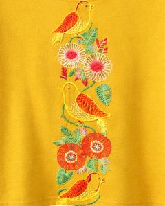 Camiseta Corta Dorada para Mujer con Bordado Floral de Pájaros, Manga Corta, Casual, de Moda, Mezcla de Algodón Suave, Top de Verano para Dama, Venta al por Mayor - Product Image 4
