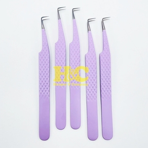 New Style Purple Tweezers Stainless Steel Eyelash Extension Tweezers Sustainable Rose Gold Anti-Slip Fiber Tip Lash Tweezers - Product Image 1
