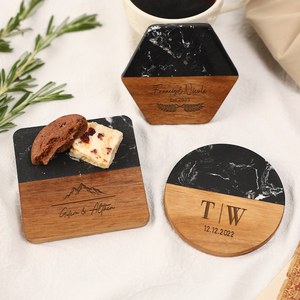 Posavasos Personalizado de Mármol y Madera con Forma Hexagonal Redonda y Patrón Grabado para Decoración del Hogar, Hotel o Restaurante por UO - Product Image 3