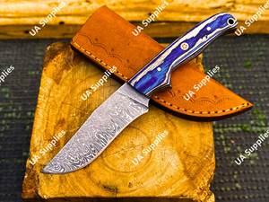 Cuchillo Skinner de Acero de Damasco de Alta Calidad Directo de Fábrica, Mango de Madera, Funda de Cuero, Hecho a Mano, OEM, para Uso Diario, Caza al Aire Libre - Product Image 4