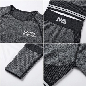 North Approach 2 Piece Yoga Set Full Length Crew Neck Ribbed Solid Gray Sportswear Women's Gym Wear - Product Image 4