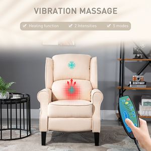 Poltrona Massaggiante Reclinabile Bianco Crema con Telecomando, Funzione Riscaldante e Tasca Laterale - per Massaggio Spalle, Glutei e Gambe - Product Image 4