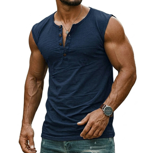Custom Design Blank Men's Henley Tank Top Button Placket Sleeveless Muscle Shirt Wholesale Bulk Streetwear Fitness Top Tank Tops - Product Image 4