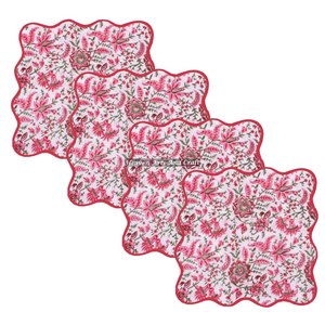 Custom Colored Cotton Fabric Scallop Napkins Customizable Square Embroidered Scallops Mix Match Indian Floral Hand <b>Block</b> Printed - Product Image 1