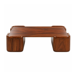 Table basse contemporaine minimaliste en bois de Suar massif, design sculptural en bloc, bords lisses, fabrication artisanale, mobilier écologique - Product Image 1
