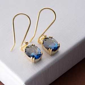 Pendientes Colgantes de Tanzanita Ovalada Azul, Piedra de Nacimiento de Diciembre, Plata de Ley 925, Chapados en Oro de 14K - Product Image 6