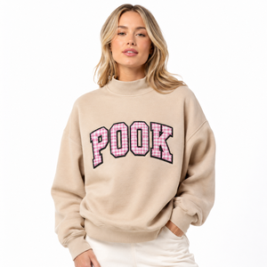 Women's Winter Oversized Mock Neck Sweatshirt with <b>Gingham</b> Greek Letter Applique Embroidery 100% Cotton Fleece Streetwear - Product Image 1