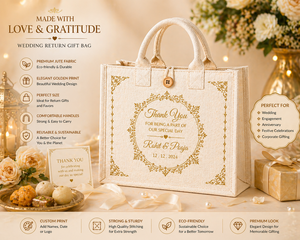 Sac cadeau de mariage en jute laminé avec fermeture à bouton imprimé or, écologique, logo personnalisé, sac fourre-tout - Product Image 6