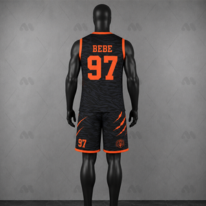 Ensemble de maillots de basket-ball personnalisés, design à rayures tigrées noir et orange, uniforme sans manches pour hommes et femmes, pour l'entraînement et les matchs - Product Image 4