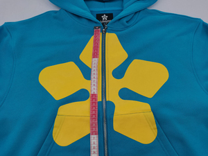 Sweat-shirt à capuche zippé turquoise avec imprimé géométrique jaune, vêtement décontracté unisexe, style automne - Product Image 4