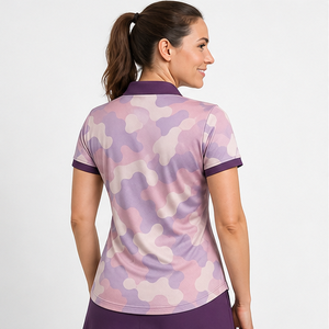 Custom Logo Womens Pastel Lavender <b>Peach</b> Abstract Short Sleeve Polo <b>Shirt</b> Quick Dry Sublimation Golf Sportswear - Product Image 3