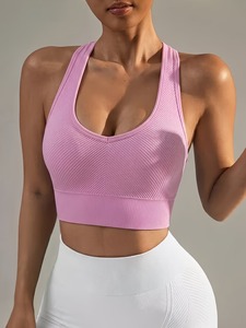 เสื้อชั้นในออกกำลังกายแบบไร้ตะเข็บสำหรับผู้หญิง ยืดหยุ่นสูง สายรัดกว้าง เหมาะสำหรับการฝึกซ้อมและออกกำลังกาย ขายส่งเสื้อผ้ากีฬา - Product Image 1