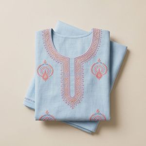 Conjunto de traje de algodón azul fresco para mujer con diseño Chikankari bordado a mano - Product Image 3