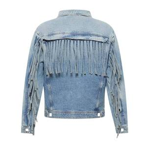 Men's Washed <b>Denim</b> <b>Jacket</b> With Fringe Details Turn-down Collar Regular Fit Casual Style Spring Wear - Product Image 1