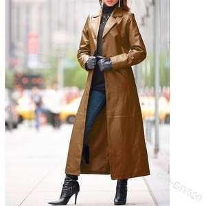 Manteau long en cuir PU pour femme, élégant pardessus imperméable en similicuir, vêtement d'extérieur tendance pour l'automne et l'hiver - Product Image 4