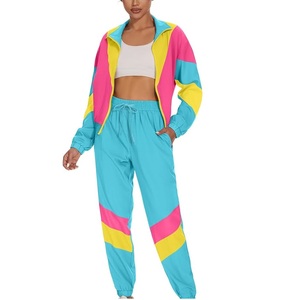 <b>Women</b> Color Block Tracksuit Set Full Length Zipper <b>Jacket</b> With Drawstring Pants Sporty Polyester <b>Women</b> Windbreaker Set Tracksuit - Product Image 3