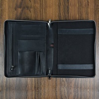 Cartera de cuero, cierre de cremallera Bloc de notas de cuero Portadocumentos con soporte para teléfono Carpeta organizadora de negocios para estuche de viaje