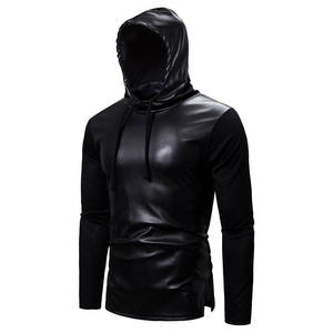 Sudaderas con capucha de cuero para hombre, chaquetas casuales de moda para uso diario con textura de cuero suave y ajuste cómodo y relajado. - Product Image 4