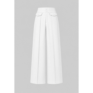 Women's Elegant <b>White</b> High Waist Straight Leg Tailored Casual Office <b>Trousers</b> Flap Pocket Anti-static Anti-Wrinkle Zipper Fly - Product Image 2