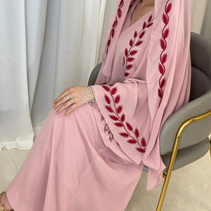 Women's Muslim Plus Size Breathable Polyester Abaya High Neck Ankle Length Long Sleeve Solid Pattern Regular Fit Casual Hijab - Product Image 5
