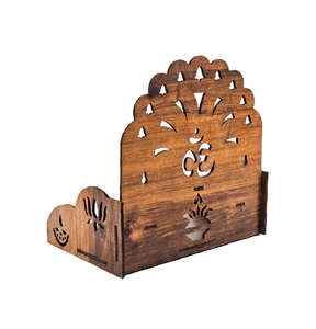 Handcrafted Wooden Pooja <b>Mandir</b> with OM Symbol & Kalash Cutwork Design – Scalloped Crown Temple Shelf | 28x20x29cm - Product Image 6