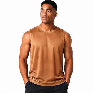Débardeur sans manches pour homme, jaune moutarde, col rond, séchage rapide, respirant, couleur unie, tricoté en polyester 220g, style urbain - Product Image 1