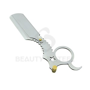 Rasoir à lame unique ergonomique avec anneau de maintien en argent à découpe étoilée, système de rasage pour barbiers professionnels - Product Image 1