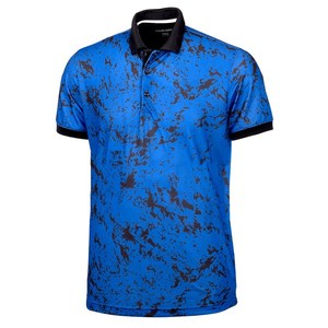 Chemise à manches courtes bleue pour homme, en tissu tricoté respirant 100% polyester, séchage rapide, coupe classique, décontractée - Product Image 2