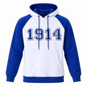 Phi Beta Sigma 1914 <b>Men</b> Winter Pullover Hoodie Royal Blue <b>White</b> Raglan Sleeves Embroidered Number Kangaroo Pocket <b>Fleece</b> - Product Image 3