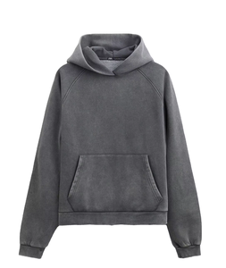 Sudadera con Capucha para Hombre, Corte Regular, Color Gris, Manga Larga, Color Sólido, Felpa, Informal, para Otoño, con Bolsillos, 100% Algodón Tejido - Product Image 5