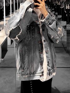 Clothing Manufacturers Distressed Destroy Hole Oversize <b>Custom</b> <b>Denim</b> <b>Jacket</b> Men Men's <b>Jackets</b> - Product Image 1