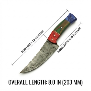 Cuchillo Utilitario de Hoja Fija de Acero de Damasco con Mango de Madera Pakka Tricolor, para Caza, Camping y Uso Industrial - Product Image 2