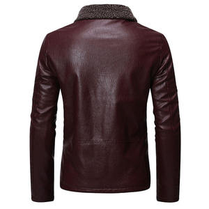 Men's Brown PU Leather <b>Jacket</b> With Faux Fur Collar Zipper Closure Windproof <b>Winter</b> Moto Style Slim Fit - Product Image 6