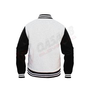 Chaquetas Deportivas de Invierno Personalizadas al por Mayor, de Lana y Forro Polar, Color Blanco, con Mangas de Cuero, Estilo Casual, con Botones, Estilo Universitario - Product Image 2