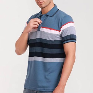 เสื้อโปโลผู้ชายสีน้ำเงินลายทางถัก แขนสั้น สวมใส่สบาย ทรงปกติ ระบายอากาศได้ดี ผ้าคอตตอนเจอร์ซีย์ มีกระเป๋า  สามารถปรับแต่งได้ - Product Image 4