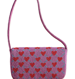 Sac bandoulière élégant et personnalisable avec broderie à la main et perles, motif rose, imprimé en typographie, idéal pour les fêtes et les cadeaux de luxe - Product Image 3