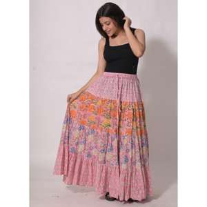 Falda larga étnica bohemia de algodón indio con estampado de bloques y patchwork, falda de verano hecha a mano - Product Image 5