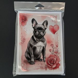 Bulldog francés Valentine Roses Whimsical A7 Tarjetas de felicitación Paquete de 8 tarjetas de nota en blanco con sobres Tamaño 5x7 - Product Image 3