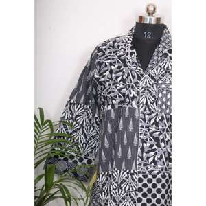 Camisón Kimono Bohemio de Algodón para Mujer, Estilo Indio, Largo Medio, con Cinturón y Botones Decorativos, Ajuste Holgado y Dulce - Product Image 2