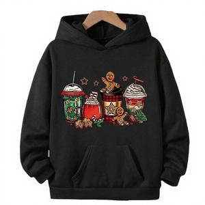 Sudadera con Capucha Navideña Roja de Algodón Estampada con Diseño de Bebidas Navideñas y Galletas de Jengibre, Unisex, Informal, para Invierno - Product Image 2