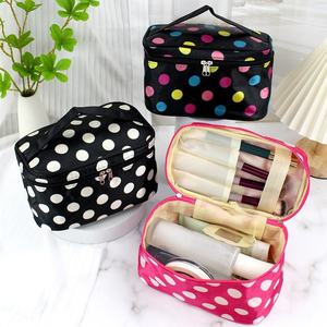 Portable Makeup Bag with Heart Print and Interior Brush Holders Double Zipper Travel Toiletry Case for Daily lunch bag - Product Image 4