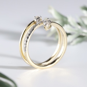 Three Row Bypass <b>Wrap</b> Ring Central Row Sparkling Marquise Pear Cut Lab Grown Diamond Gold Engagement <b>Wedding</b> Anniversary Jewelry - Product Image 3
